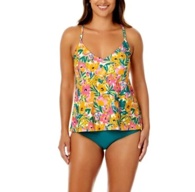 NUEVO CON ETIQUETAS~ Traje de baño Tankini floral sol talla M Anne Cole tirantes cruzados H91 Foto 1 de 4