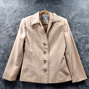 Vintage ALEXIS Womens Jacket Size 6 Beige Lace Trim Long Sleeve Collared - Picture 1 of 10