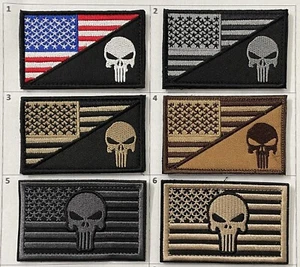 Punisher Flag and Skull Patches Hook and Loop Fastener 3" x 2" - Picture 1 of 1