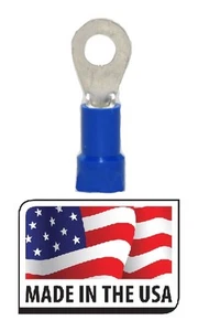 (100) Connettore elettrico terminale anello vinile blu 16-14 #8 made in USA  - Foto 1 di 3