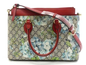 Gucci Blooms Blue Floral Red Tote Shoulder 2Way Bag - Picture 1 of 14