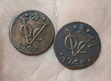 2 Pcs Netherlands Colonial VOC Duit 1745 Different Province New York Penny Coin