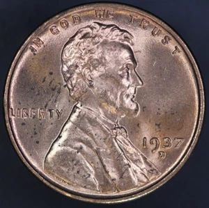 1937 D LINCOLN CENT BU FRESH FROM AN ORIGINAL ROLL-LOT AA 7683 - Picture 1 of 2