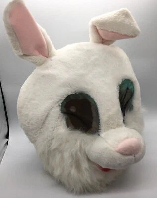 DanDee Rabbit head large foam greeter head clean white plush pink ears & mouth - Image 1 of 4