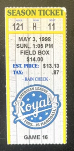 3.5.98 Yankees/Royals Ticket Stub-Paul O'Neill HR #200 - Bild 1 von 1