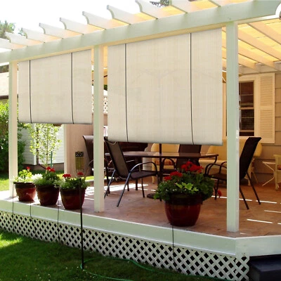 TANG Outdoor Roll Up Shade Beige Roller Shade UV Blind for Patio Porch Pergola Gabezo