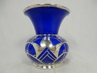 Schöne DEUSCH  Art Déco Design  Silber Porzellan silver overlay Vase 11,5 cm