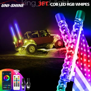 2PCS 3FT RGB Spiral Whip Light with Spring Base Shasing Lights 4 Flags + Remote - Picture 1 of 9