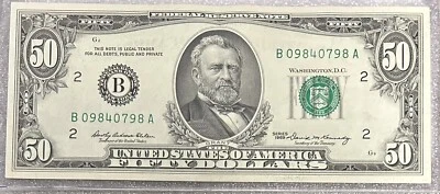 1969 New York B Note $50 Dollar Bill 50BL82 - Image 1 of 2