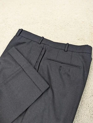 Wool Flannel Pants Mens 33x27 Gray Straight Leg Wide Cuffed Flat Front Vintage - Image 1 of 4