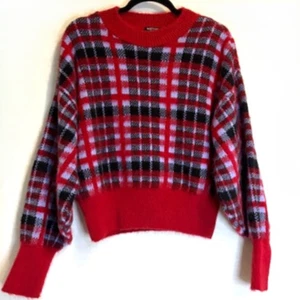 Nasty Gal Plaid Sweater Red Black White Knit Pullover Women’s M - Picture 1 of 6