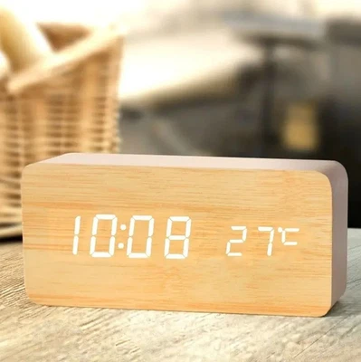 Reloj despertador LED digital de madera de 1 pieza con pantalla de temperatura y 3 alarmas - NUEVO Foto 1 de 4