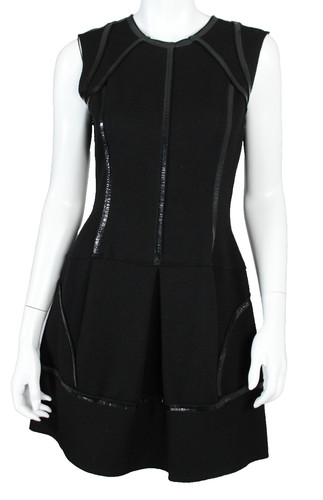 Mini abito PRADA 2007 nero lana cotta finto bordo vernice plissettato linea A 42