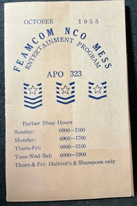 FEAMCOM NCO OPEN MESS 1955 Ottobre Programma di intrattenimento APO 323 Giappone - Foto 1 di 4