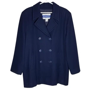 Vtg Pendleton Virgin Wool Pea Coat Womens 14 Navy Blue Double Breasted USA Made - Picture 1 of 12
