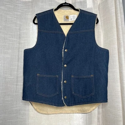 Chaleco Forrado Sherpa Denim Carhartt Años 80 De Colección Hecho en EE. UU. Para Hombre Talla Grande Alto LT Foto 1 de 4
