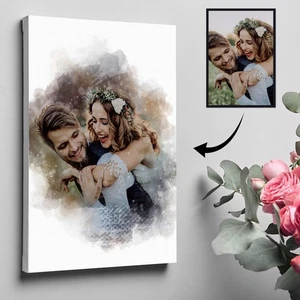 Personalised Watercolour Art Portrait From Photo, Couple Gift, Gift Her Him - Picture 1 of 9