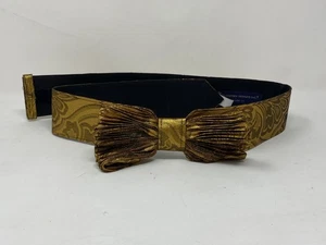 Vtg Ginnie Johansen Gold Metallic Lame Fabric Bow Waist Belt Statement 35" 1980s - Picture 1 of 10