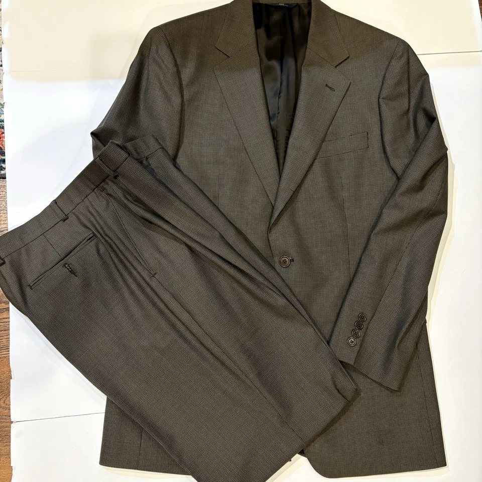 Traje Brooks Brothers 346 Mezcla de Lana Elastizado Marrón Pata de Gallo 40L Pantalones 34" Foto 1 de 4