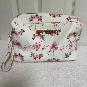 Betsey Johnson Logo Large Cosmetic Travel Bag Colorful Roses  2 Compartments - Picture 1 of 8