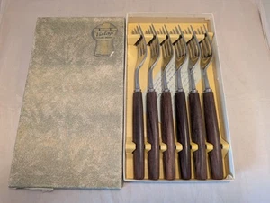 6 Thomas W Cork Sheffield Dessert Forks Rosewood Britannia Cutlery Set Boxed - Picture 1 of 6