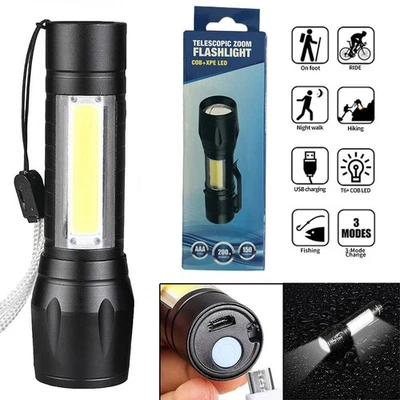 TIEIRTS Taschenlampe Led 600mAh 200m Leuchtweite Militär Taktische USB Wiederaufladbar