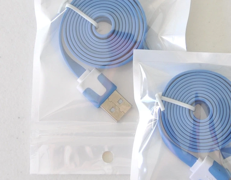 3FT TWIN PACK (2x) FLAT NOODLE usb data Sync Charger Cables for iphone 4 4S ipod - Image 1 of 3