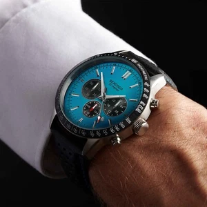 Reloj Sekonda Velocity cronógrafo para hombre correa de cuero negro esfera azul 30019 - Imagen 1 de 7