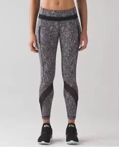 Lululemon Sz 12 Inspire Tight II Mesh Leggings Black White Power Luxtreme - Picture 1 of 7