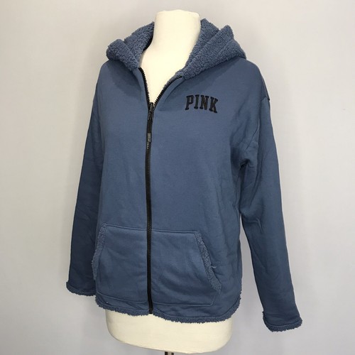 UNDERCOVER Victoria's Secret Pink SMALL Fleece Hoodie Sherpa Reversible Super Soft Blue