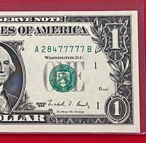 1988 $1 Dollar BOSTON Fancy Serial Number Lucky 77777-5 In A Row UNCIRCULATED - Picture 1 of 3