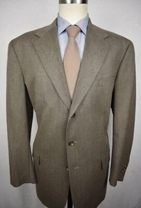 1976-1994 Tommy Hilfiger Brown Worsted Wool Three Button Two Piece Suit Sz: 44L - Picture 1 of 12