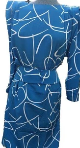 Vtg 80s Liz Claiborne Women's Small Blue Shoulder Pads Geometric Belted Dress - Picture 1 of 22