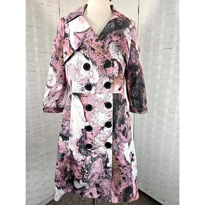 Vintage Vertigo Paris Double Breasted Trench Coat/Jacket Abstract Prink Size M-L - Image 1 of 4
