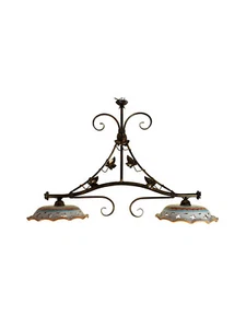 BILANCIERE A 2 LUCI FERRO BATTUTO COLLEZIONE CERAMICA EDERA - Picture 1 of 4