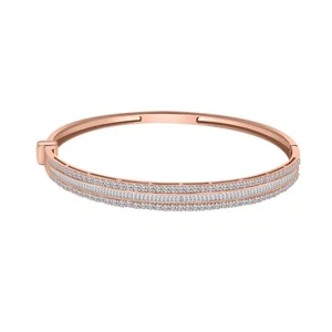 1.72 CT Round & Baguette Natural Diamond 10K Rose Gold Tennis Bangle Bracelet - Picture 1 of 6