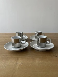 Apulum Demitasse Espresso Weiß & Silber Tassen und Untertassen 4er Set - Bild 1 von 9