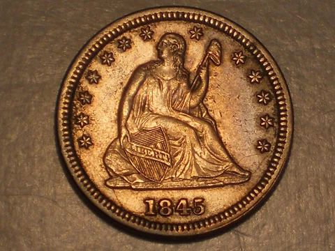 1845/45 Seated Liberty Quarter (AU, Die Cracks, & Attractive) Cover