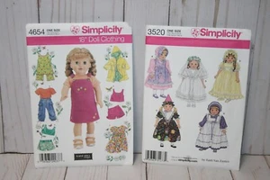 Sewing Pattern Bundle 18" Doll clothes Simplicity 4654 and 3520 - Picture 1 of 2