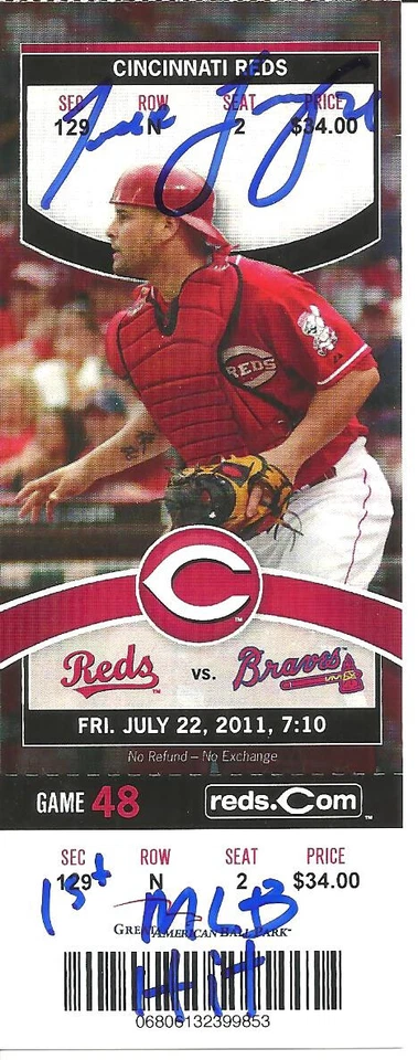 Todd Frazier Autographed 1st MLB Hit Ticket w Insc !! Reds Braves 7/22/2011 - Image 1 of 1