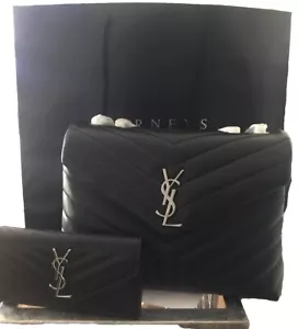 Auth Saint Laurent Med Loulou Bag Black Leather Silver Hardware, with tag. - Picture 1 of 24
