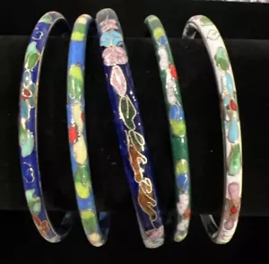 Vintage schöner mehrfarbiger 2,5" Cloisonne Armreif Armband Set Floral - Bild 1 von 8