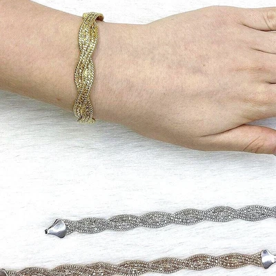 Brazalete de caja trenzada de lujo amarillo blanco rosa sobre plata (hueco) 7,5" Foto 1 de 4