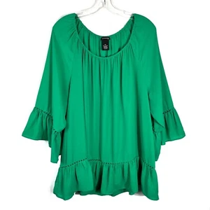 New Direction Curvy Emerald Green Chiffon Ruffle Hem Tunic Blouse Plus Size 2X - Picture 1 of 5