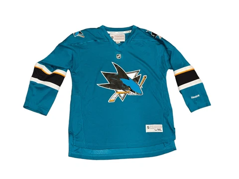 Reebok San Jose Sharks Hockey Jersey Youth Size L/XL Teal NHL Cover
