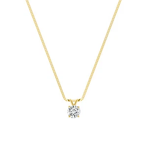 2/3 Ct Round Lab Created Grown Diamond Pendant Necklace 14K Yellow Gold F/VS 18" - Picture 1 of 3