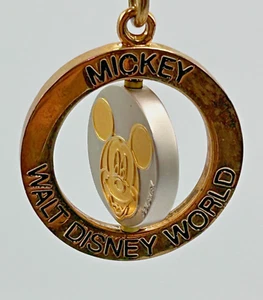 Walt Disney World Mickey Mouse Double Sided w/screw lock Keychain 1.5" Gold Tone - Picture 1 of 4
