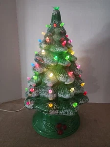 VTG Atlantic Mold Ceramic Christmas Tree 17" White w/ Green  - Picture 1 of 9