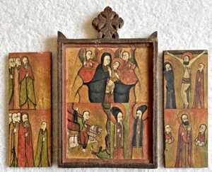 Icono tríptico de madera tallado y pintado a mano cristiano ortodoxo etíope - Imagen 1 de 10