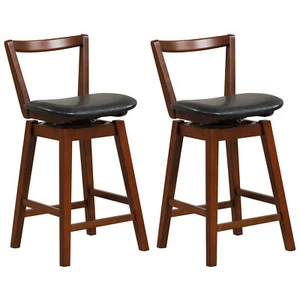 Swivel Counter Height Bar Stool Set of 2 26" Upholstered PU Leather Kitchen - Picture 1 of 9